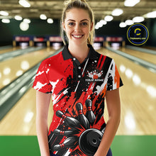 Load image into Gallery viewer, Custom Red Bowling Jersey for Women Bowling Uniform Polo &amp; 1/4 Zip Bowling Team Shirts HNT105