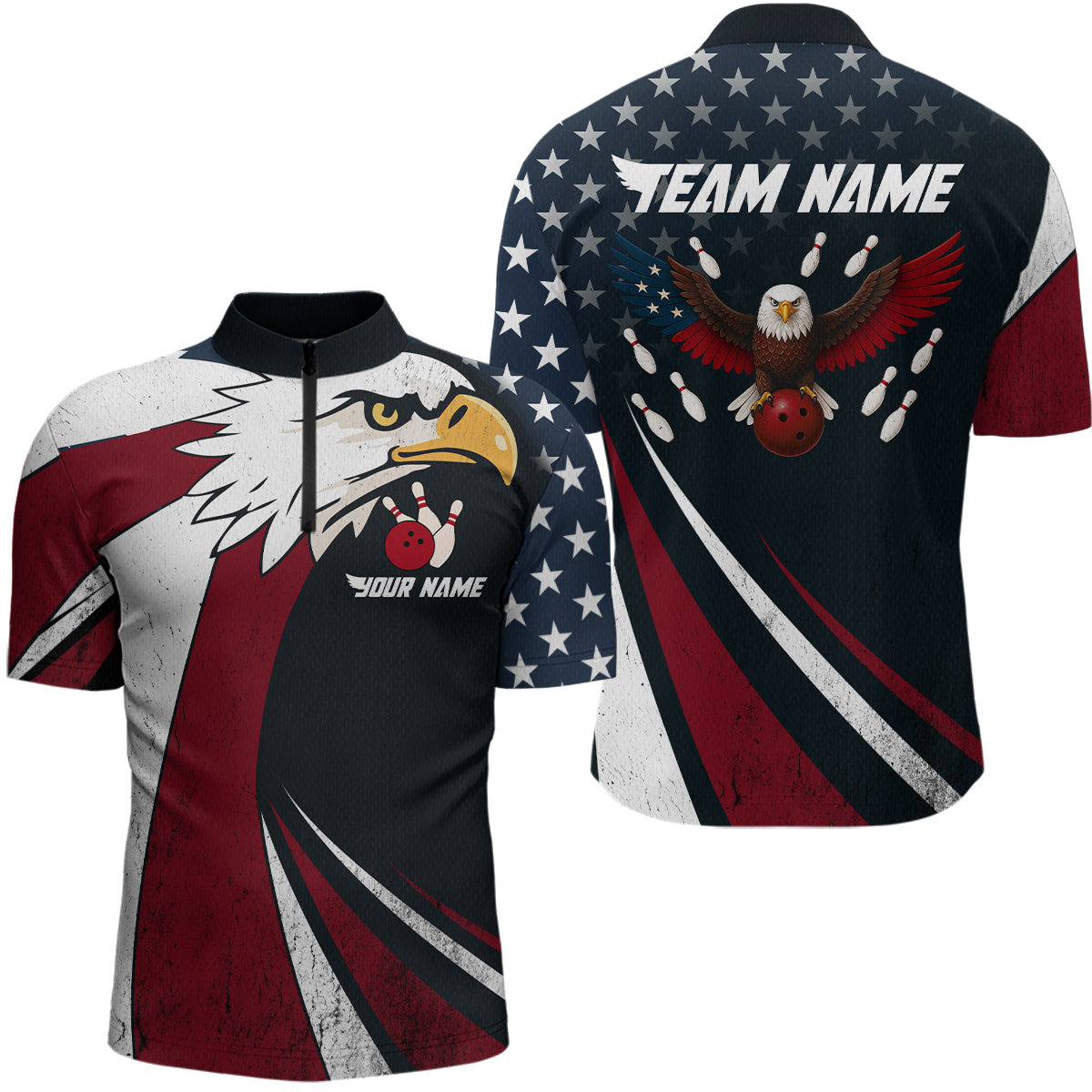 Eagel Bowling Custom Men Bowling Shirt Polo & Quarter-Zip Bowling Team Jerseys HNT63