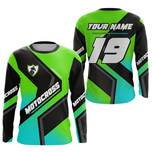 Green Motocross Shirts UPF30+Custom Dirt Bike Jersey Off-Road Shirt Kid Men Women DNT57