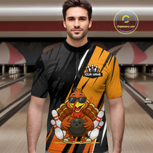 Load image into Gallery viewer, Custom Orange Funny Turkey Bowling Jersey for Men Polo &amp; 1/4 Zip Thanksgiving Bowling Team Shirts HNT124