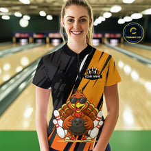 Load image into Gallery viewer, Custom Orange Funny Turkey Bowling Jersey for Women Polo &amp; 1/4 Zip Thanksgiving Bowling Team Shirts HNT124
