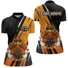 Load image into Gallery viewer, Custom Orange Funny Turkey Bowling Jersey for Women Polo &amp; 1/4 Zip Thanksgiving Bowling Team Shirts HNT124