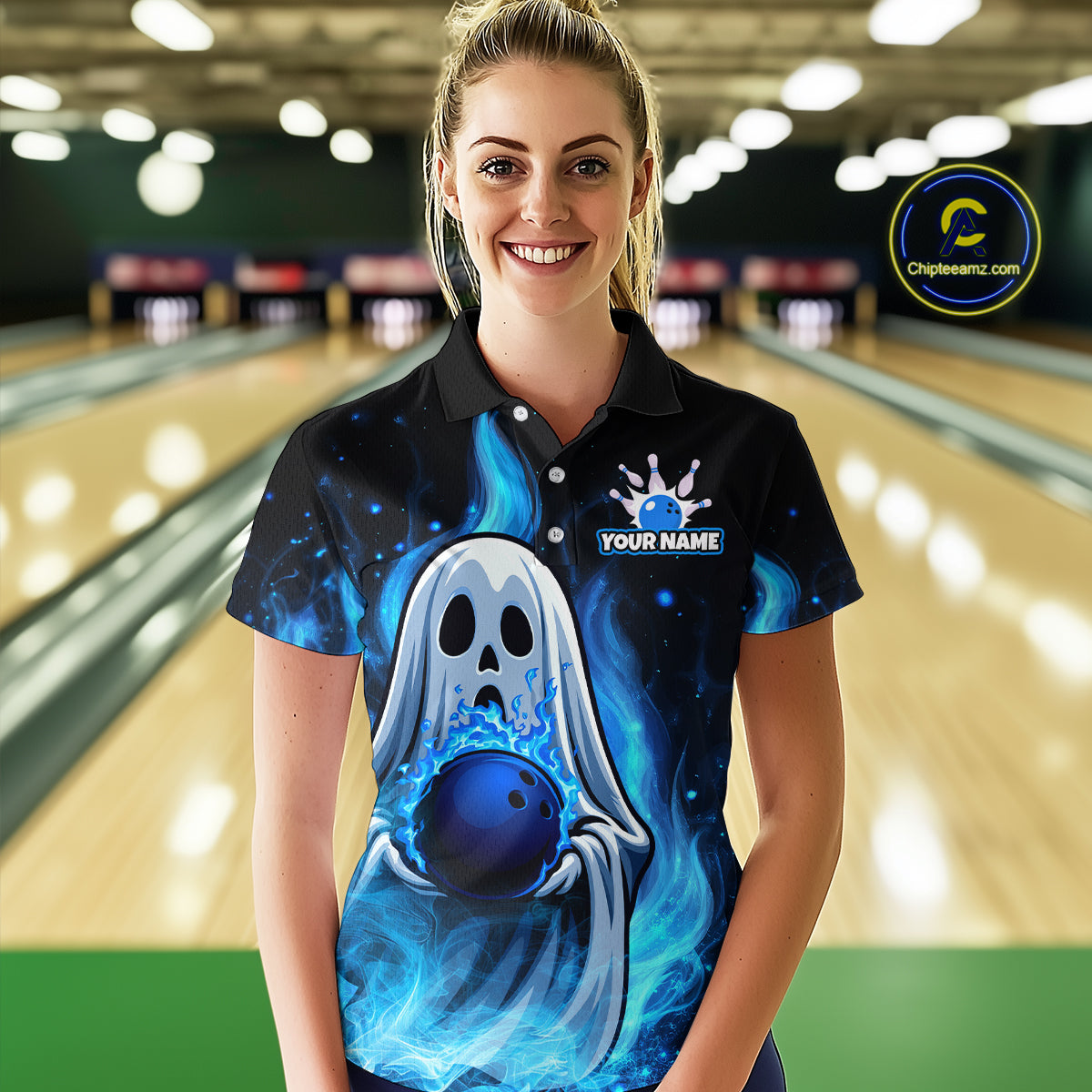 Custom Funny Ghost Halloween Bowling Jersey for Women Polo & 1/4 Zip Bowling Team Shirts HNT121