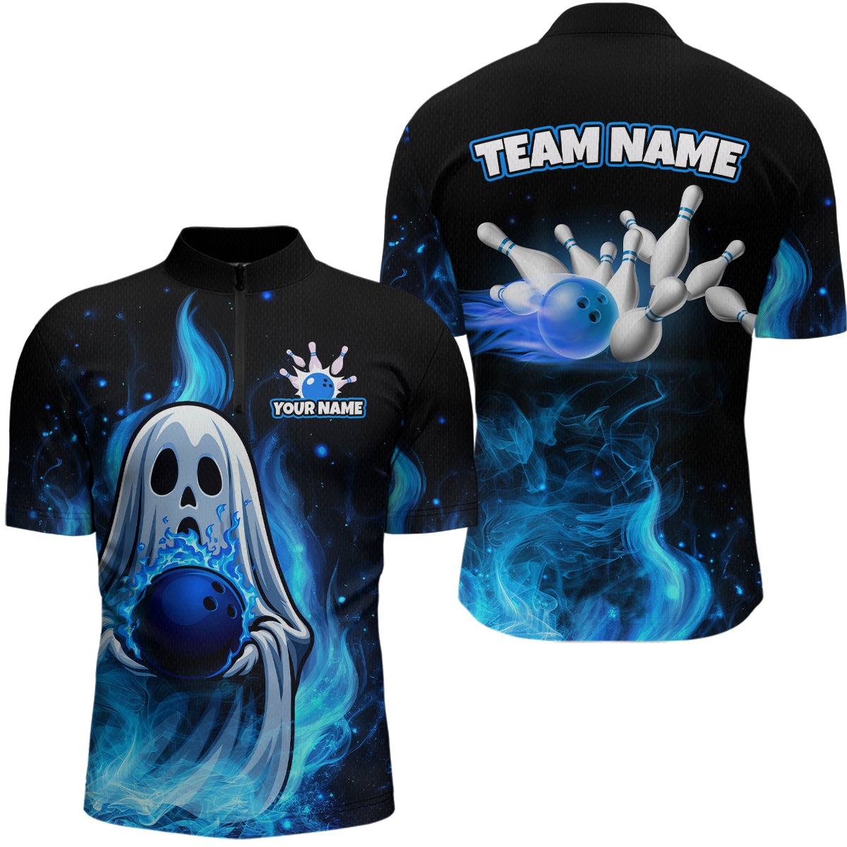 Custom Funny Ghost Halloween Bowling Jersey for Men Polo & 1/4 Zip Bowling Team Shirts HNT121