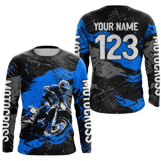 Blue Youth Motocross Jersey Custom Dirt Bike Racing Shirts for Kid Men Women UPF30+ DNT20