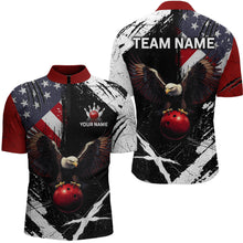 Load image into Gallery viewer, US Flag Eagle Custom Name Bowling Team Shirts For Men Bowling League Polo &amp; 1/4 Zip Shirt HNT06