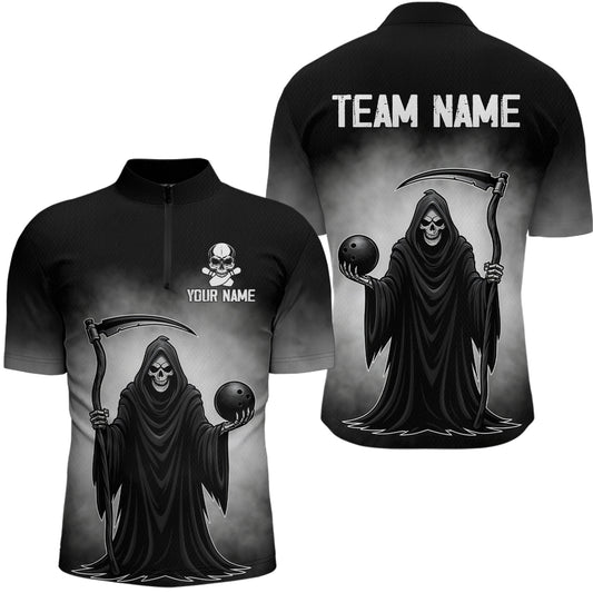 Custom Black Skeleton Bowling Jersey for Men Bowling Uniform Polo & 1/4 Zip Bowling Team Shirts HNT110