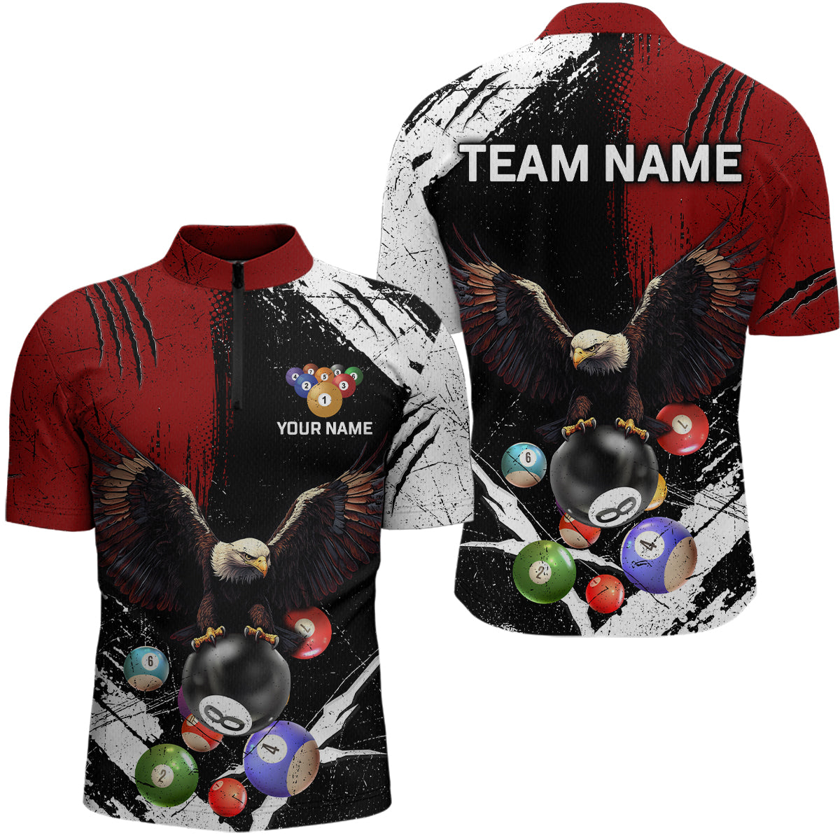 Eagle Custom Red Billiard Team Shirts For Men Billiard League Polo & 1/4 Zip Shirt NNT20