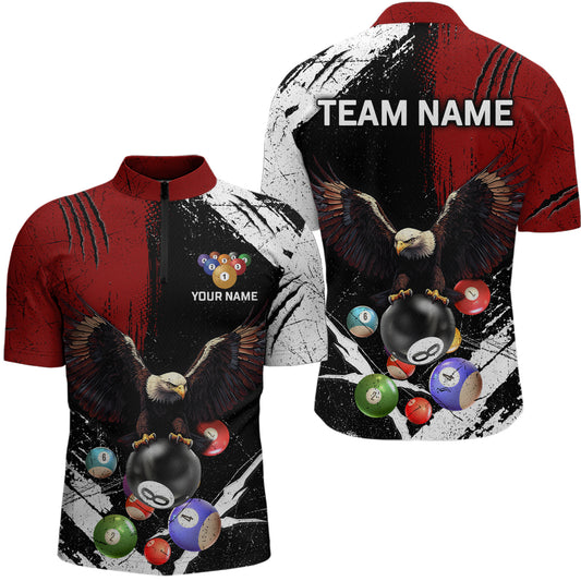 Eagle Custom Red Billiard Team Shirts For Men Bowling League Polo & 1/4 Zip Shirt NNT20