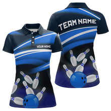 Load image into Gallery viewer, Custom Blue Bowling Jersey Bowling Team Shirts For Women Bowling League Polo &amp; 1/4 Zip HNT163