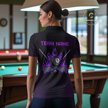 Load image into Gallery viewer, Custom Purple 8 Ball Flame Billiard Shirts for Women, Billiard Team Polo &amp; 1/4 Zip Shirts NNT62
