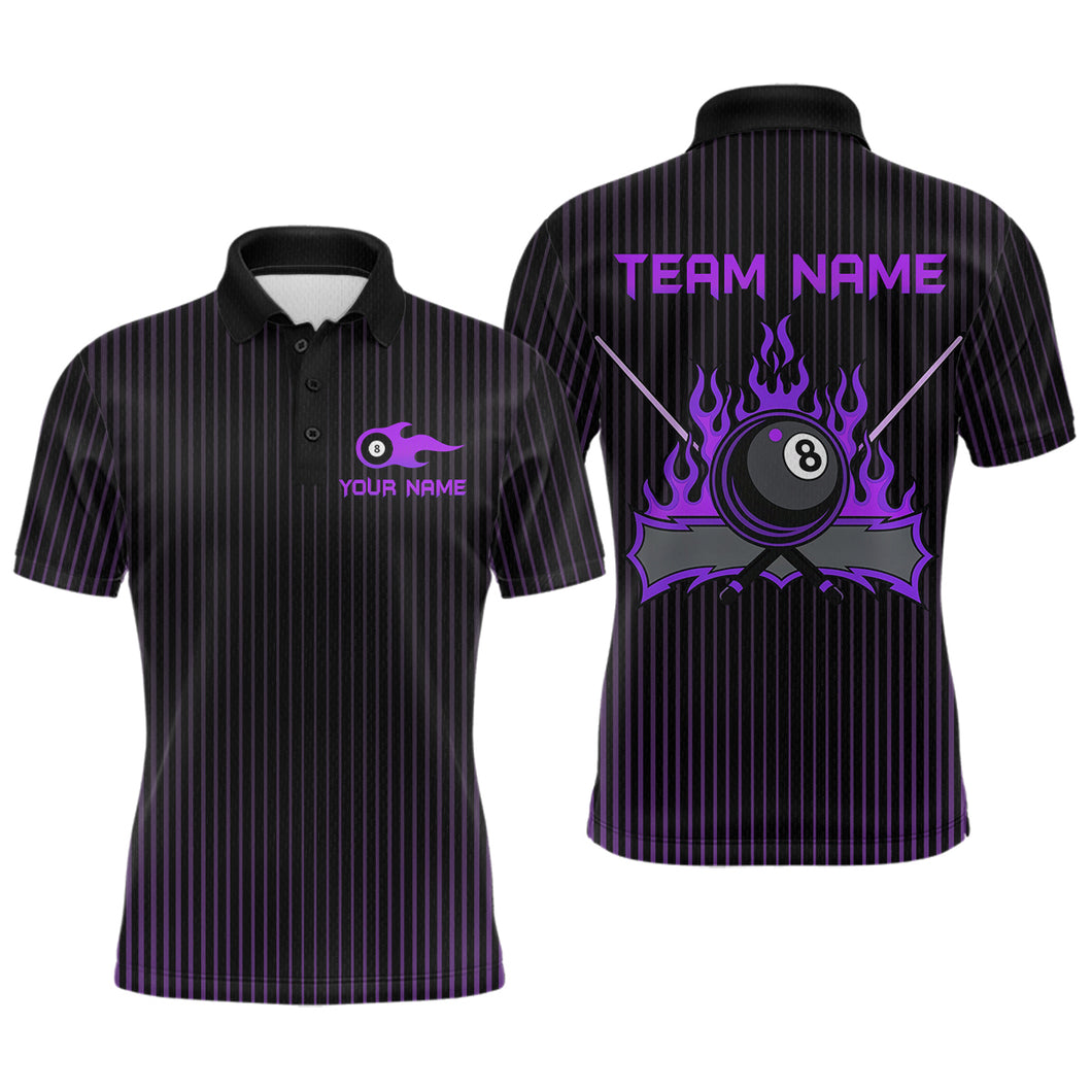 Custom Purple 8 Ball Flame Billiard Shirts for Men, Billiard Team Polo & 1/4 Zip Shirts NNT62
