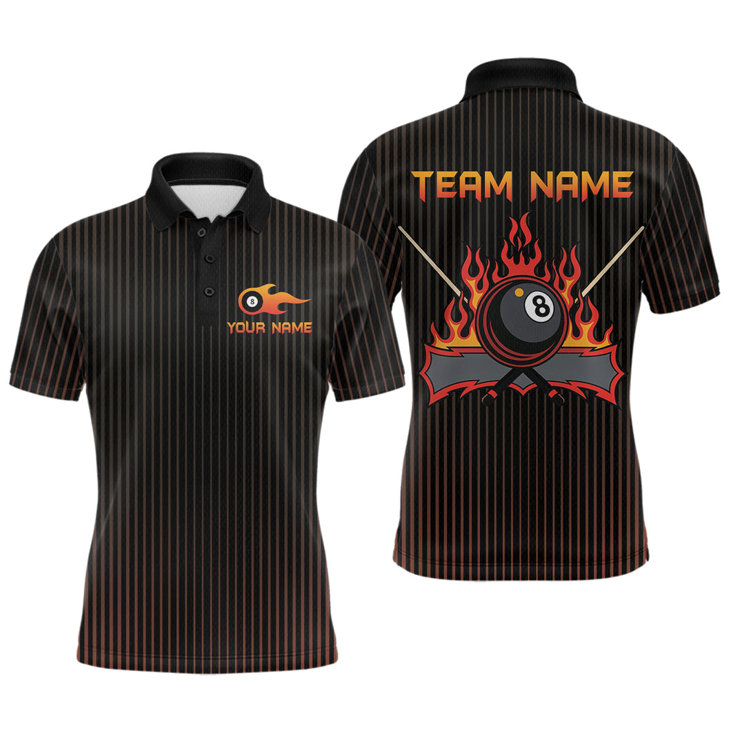 Custom Orange 8 Ball Flame Billiard Shirts for Men, Billiard Team Polo & 1/4 Zip Shirts NNT62