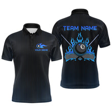 Load image into Gallery viewer, Custom Blue 8 Ball Flame Billiard Shirts for Men, Billiard Team Polo &amp; 1/4 Zip Shirts NNT62