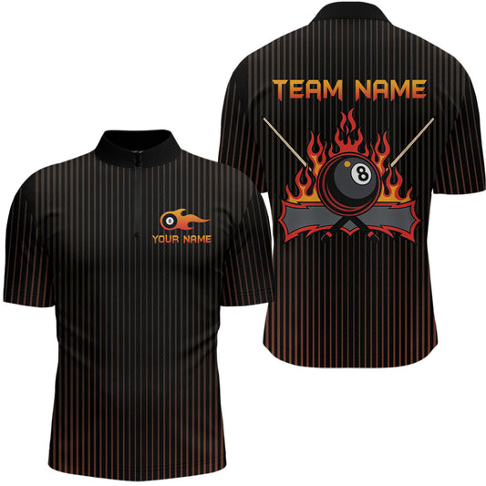 Custom Orange 8 Ball Flame Billiard Shirts for Men, Billiard Team Polo & 1/4 Zip Shirts NNT62