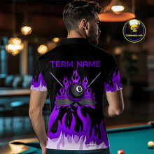 Load image into Gallery viewer, Custom Purple 8 Ball Pool Flame Billiard Shirts for Men Billiard Team Polo &amp; 1/4 Zip Shirts NNT63