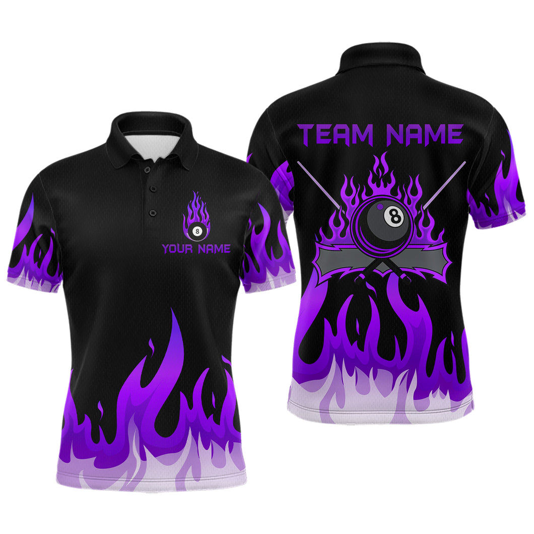 Custom Purple 8 Ball Pool Flame Billiard Shirts for Men Billiard Team Polo & 1/4 Zip Shirts NNT63