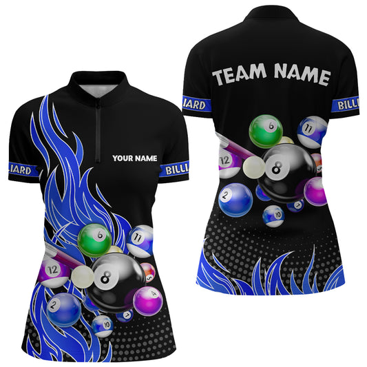 Custom Blue Flame Billiard Shirts for Women Billiard Team Jerseys Polo & 1/4 Zip Shirts NNT45