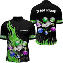 Load image into Gallery viewer, Custom Green Flame Billiard Shirts for Men Billiard Team Jerseys Polo &amp; 1/4 Zip Shirts NNT45