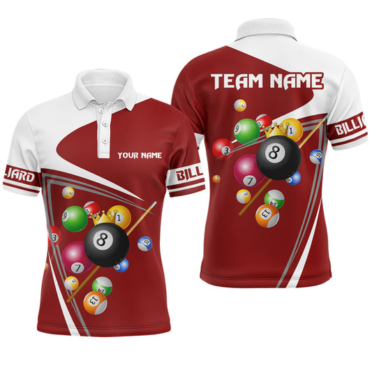 Custom Red 8 Ball Crown Billiard Shirt Billiard Jersey for Men Billiard Gifts Polo & 1/4 Zip NNT 87