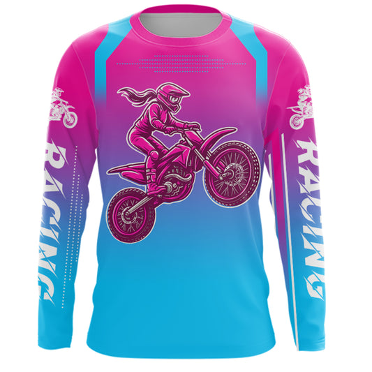 Girl Racing Jersey UPF30+ Youth MX Racing Dirt Bike Off-Road Shirt Biker Girl Women DNT67