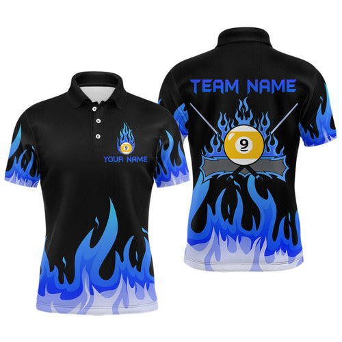 Custom 9 Ball Blue Flaming Billiard Shirts for Men Billiard Team Shirts Billiard League NNT73