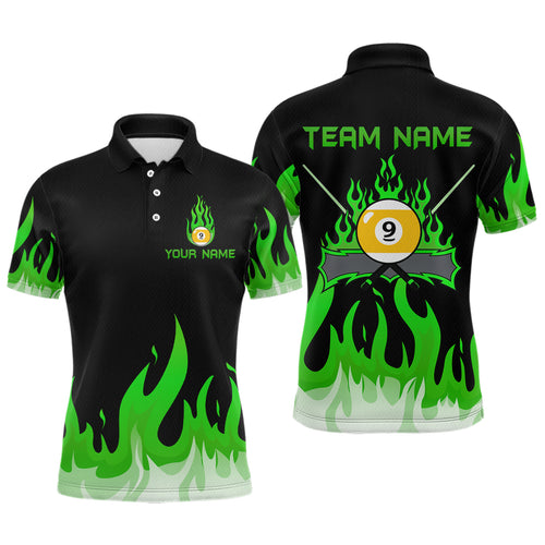 Custom 9 Ball Green Flaming Billiard Shirts for Men Billiard Team Shirts Billiard League NNT73
