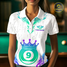 Load image into Gallery viewer, Custom White 9 Ball Crown Neon Billiard Shirts for Women Billiard Team Shirts Billiard League NNT74