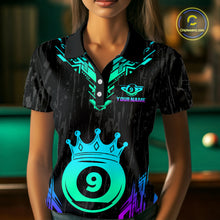Load image into Gallery viewer, Custom Black 9 Ball Crown Neon Billiard Shirts for Women Billiard Team Shirts Billiard League NNT74