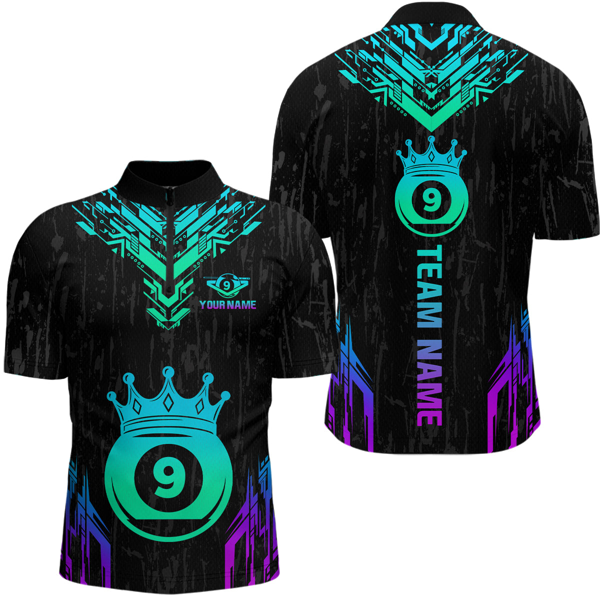Custom Black 9 Ball Crown Neon Billiard Shirts for Men Billiard Team Shirts Billiard League NNT74