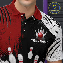Load image into Gallery viewer, Custom Red Bowling Shirts for Men Polo &amp; Quarter-Zip Bowling Team Bowling League HNT83