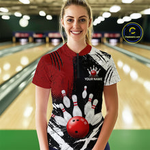 Load image into Gallery viewer, Custom Red Bowling Shirts for Women Polo &amp; Quarter-Zip Bowling Team Bowling League HNT83