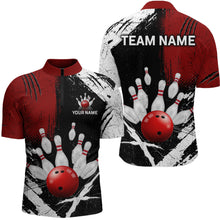 Load image into Gallery viewer, Custom Red Bowling Shirts for Men Polo &amp; Quarter-Zip Bowling Team Bowling League HNT83