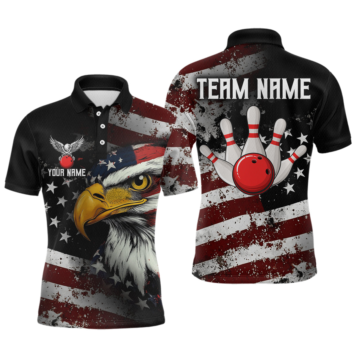Custom US Eagle Bowling Jersey for Men Bowling Team Shirts Bowling Uniform Polo & 1/4 Zip HNT160