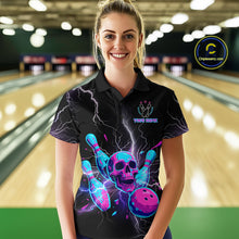 Load image into Gallery viewer, Custom Thunder Skull Flame Bowling Women Polo &amp; 1/4 Zip Shirts Bowling Team Jerseys HNT93