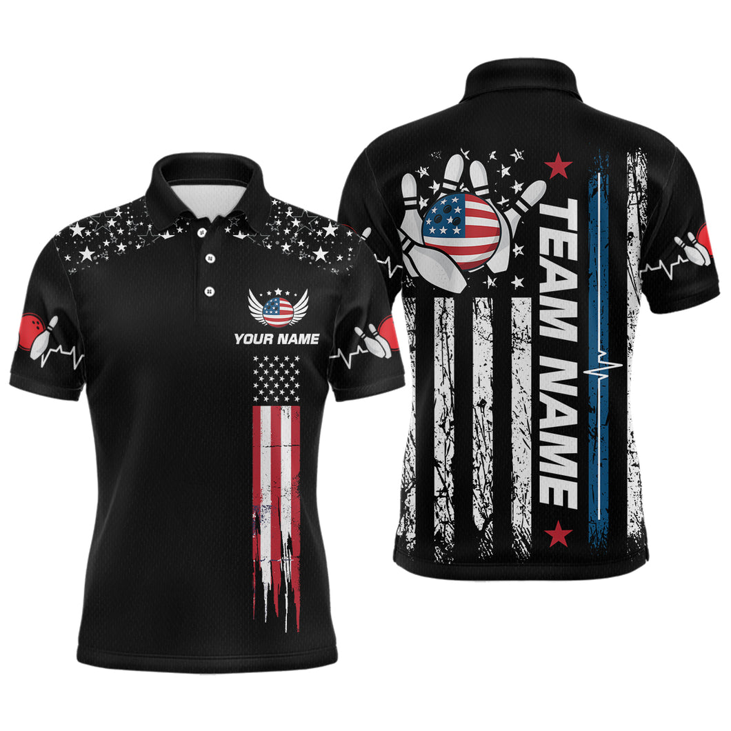 American Flag Bowling Custom Men Bowling Shirt Polo & Quarter-Zip Bowling Team Jerseys HNT54