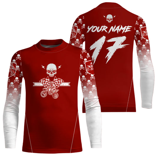 Custom Red Skull Motocross Shirts for Kid Adults Youth Motocross Jersey UPF30+Dirt Bike DNT70