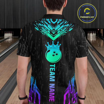 Custom Black Neon Crown Bowling Jersey for Men Bowling Uniform Polo & 1/4 Zip Bowling Team Shirts HNT123