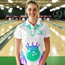 Load image into Gallery viewer, Custom White Neon Crown Bowling Jersey for Women Polo &amp; 1/4 Zip Bowling Team Shirts HNT123