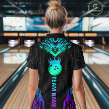 Load image into Gallery viewer, Custom Black Neon Crown Bowling Jersey for Women Polo &amp; 1/4 Zip Bowling Team Shirts HNT123