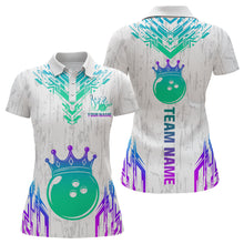 Load image into Gallery viewer, Custom White Neon Crown Bowling Jersey for Women Polo &amp; 1/4 Zip Bowling Team Shirts HNT123