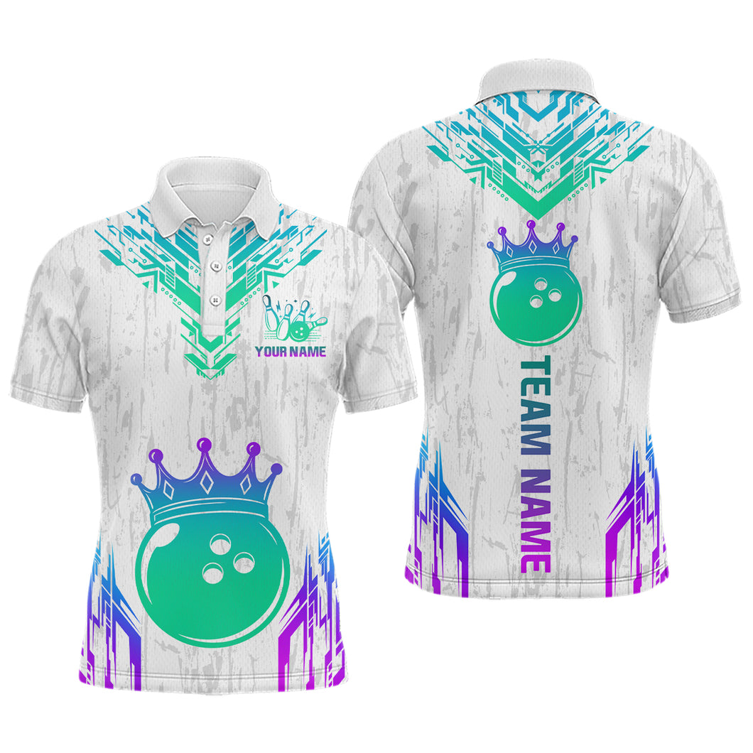 Custom White Neon Crown Bowling Jersey for Men Bowling Uniform Polo & 1/4 Zip Bowling Team Shirts HNT123