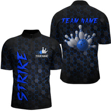 Load image into Gallery viewer, Custom Strike Blue Bowling Men Bowling Shirt Polo &amp; Quarter-Zip Bowling Team Jerseys HNT79