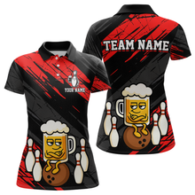 Load image into Gallery viewer, Custom Red Funny Beer Bowling Jersey for Women Bowling Uniform Polo &amp; 1/4 Zip Bowling Team Shirts HNT107
