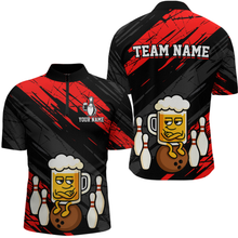 Load image into Gallery viewer, Custom Red Funny Beer Bowling Jersey for Men Bowling Uniform Polo &amp; 1/4 Zip Bowling Team Shirts HNT107