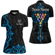 Load image into Gallery viewer, Custom Blue Baroque Pattern Ball Pool Billiard Shirts for Women Team Polo &amp; 1/4 Zip Shirts NNT60