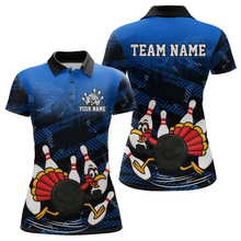 Load image into Gallery viewer, Custom Blue Funny Turkey Bowling Jersey for Women Thanksgiving Bowling Team Shirts Polo &amp; 1/4 Zip HNT125