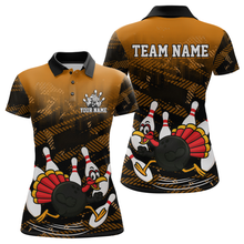 Load image into Gallery viewer, Custom Orange Funny Turkey Bowling Jersey for Women Thanksgiving Bowling Team Shirts Polo &amp; 1/4 Zip HNT125