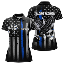 Load image into Gallery viewer, Custom Blue US Flag Eagle Bowling Jersey for Women Bowling Uniform Polo &amp; 1/4 Zip Bowling Team Shirts HNT119