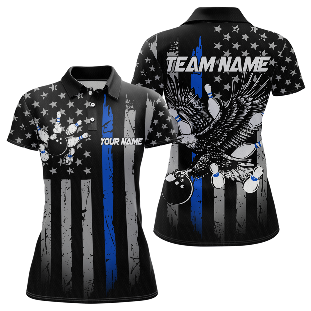 Custom Blue US Flag Eagle Bowling Jersey for Women Bowling Uniform Polo & 1/4 Zip Bowling Team Shirts HNT119